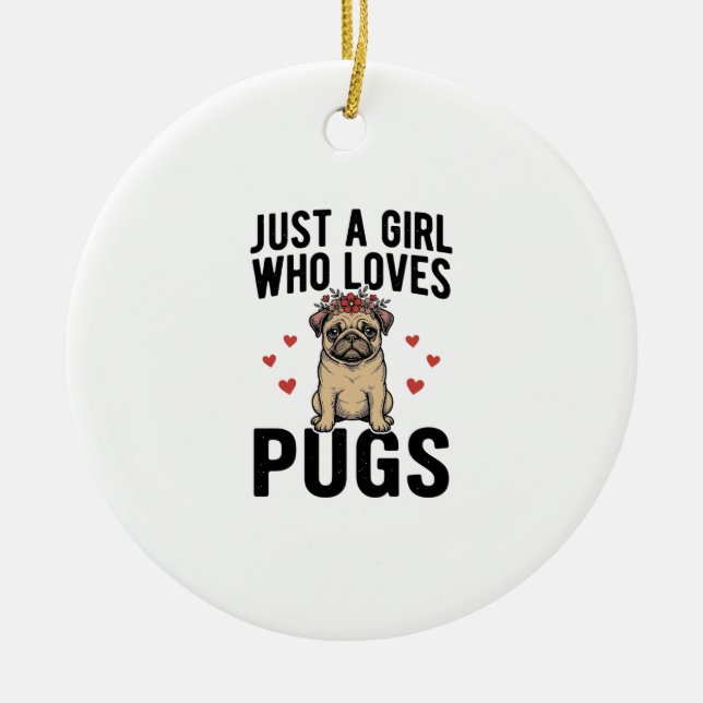 Nur ein Mädchen, das Mops-Oldtimer-Hunde-Shirt-Des Keramik Ornament (Vorne)