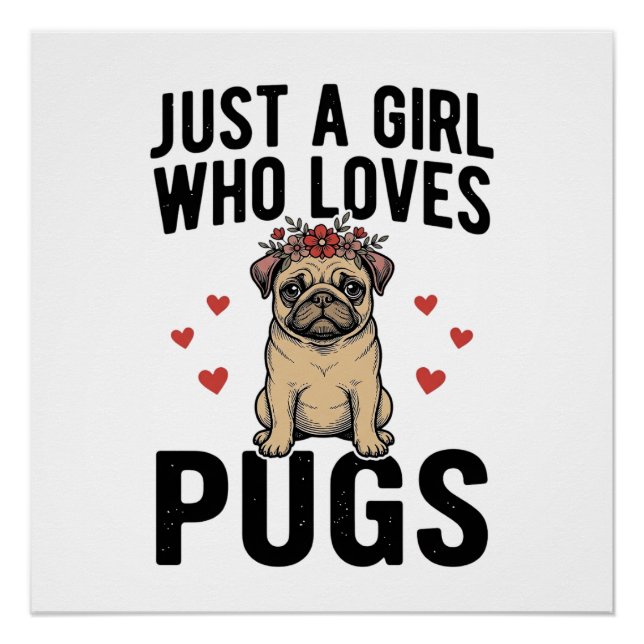 Nur ein Mädchen, das Mops-Oldtimer-Hunde-Shirt-Des Poster (Vorderseite)