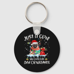 Nur ein Mädchen, das Mops und Weihnachten hässlich Schlüsselanhänger