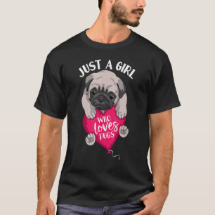 Nur ein Mädchen, das Möpsen Niedlichen Mops mit ih T-Shirt