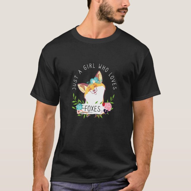 Nur ein Mädchen, das Niedlichen Fuchs mit Blumenst T-Shirt (Vorderseite)