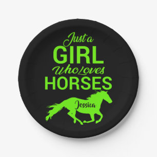 Nur ein Mädchen, das Personalisiert Pferde Liebe Pappteller