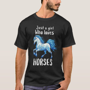 Nur ein Mädchen, das Pferde liebt Wilder blauer H T-Shirt