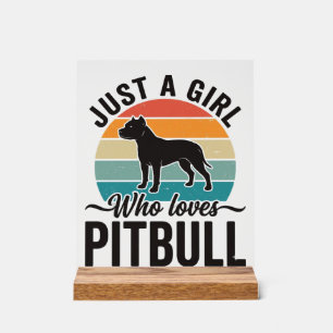 Nur ein Mädchen, das Pitbull Vintage-Hundedesign l Acrylschild