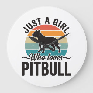 Nur ein Mädchen, das Pitbull Vintage-Hundedesign l Große Wanduhr