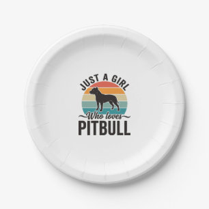 Nur ein Mädchen, das Pitbull Vintage-Hundedesign l Pappteller