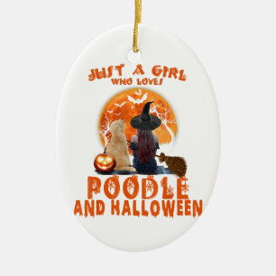 Nur ein Mädchen, das Poodle und Halloween Liebe Keramik Ornament