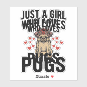 Nur ein Mädchen, das Pug-Hunde im Vintage-Stil lie Aufkleber
