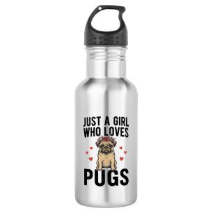 Nur ein Mädchen, das Pug-Hunde im Vintage-Stil lie Edelstahlflasche
