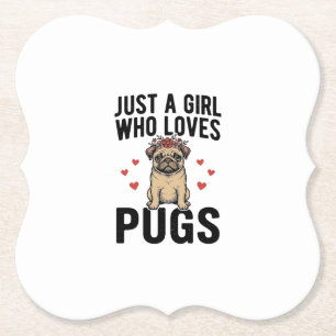 Nur ein Mädchen, das Pug-Hunde im Vintage-Stil lie Untersetzer