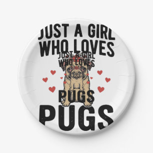 Nur ein Mädchen, das Pugs Vintage-Hund-Shirt-Desig Pappteller
