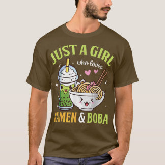 Nur ein Mädchen, das Ramen und Boba Kawaii Anime L T-Shirt