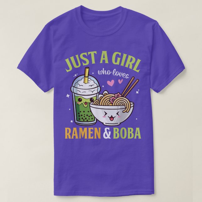 Nur ein Mädchen, das Ramen und Boba Kawaii Anime L T-Shirt (Design vorne)