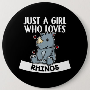 Nur ein Mädchen, das Rhinos Niedlich Rhinoceros Button