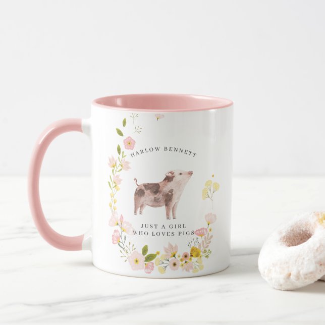 Nur ein Mädchen, das schweine Liebe | Monogramm-Ta Tasse (Mit Donut)