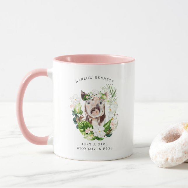 Nur ein Mädchen, das schweine Liebe | Monogramm Tasse (Mit Donut)