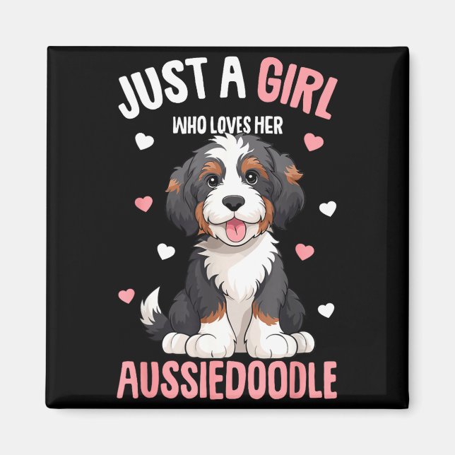 Nur ein Mädchen, das seinen Aussiedoodle Aussie Do Magnet (Vorne)