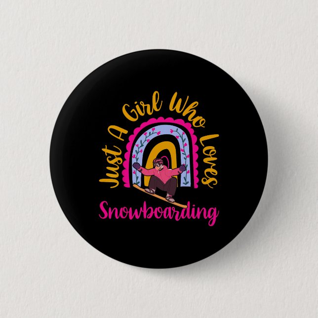 Nur ein Mädchen, das Snowboarden Boho Rainbow De L Button (Vorderseite)