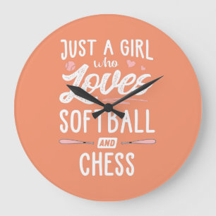 Nur ein Mädchen, das Softball und Schachgeschenke Große Wanduhr