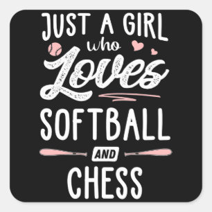 Nur ein Mädchen, das Softball und Schachgeschenke  Quadratischer Aufkleber