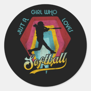 Nur ein Mädchen, das Softball Women Retro Sport Li Runder Aufkleber