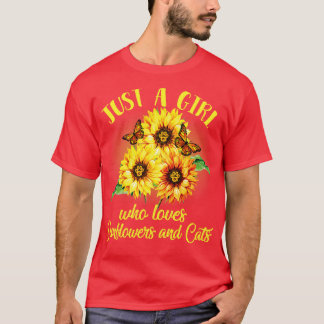 Nur ein Mädchen, das Sonnenblumen und Katzen Liebe T-Shirt