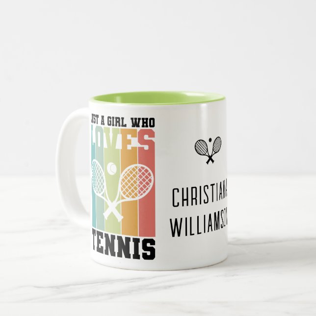 Nur ein Mädchen, das Tennis Lieben | Personalisier Zweifarbige Tasse (Vorderseite Links)