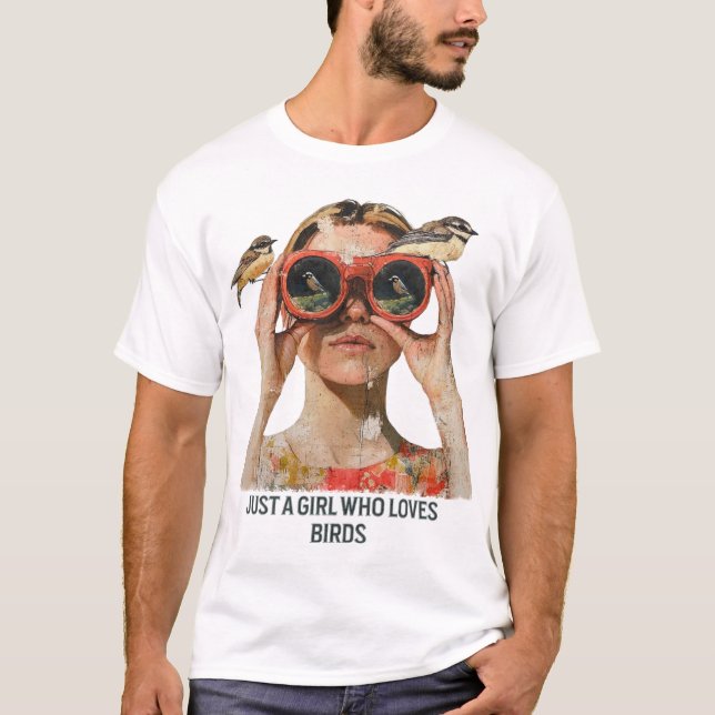 Nur ein Mädchen, das Vögel Liebe - Vogelbeobachtun T-Shirt (Vorderseite)