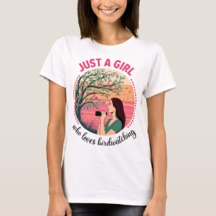 Nur ein Mädchen, das Vogelbeobachtung Sunset Art L T-Shirt