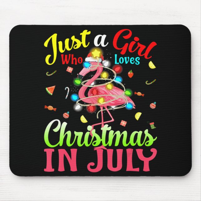 Nur ein Mädchen, das Weihnachten im Juli Flamingo  Mousepad (Vorne)