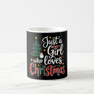 Nur ein Mädchen, das Weihnachten Karo-Baum-Schneem Kaffeetasse