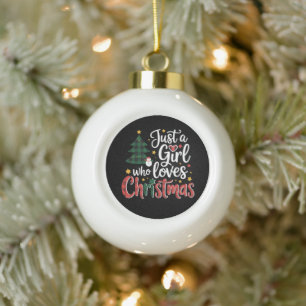Nur ein Mädchen, das Weihnachten Plaid Baum Schnee Keramik Kugel-Ornament