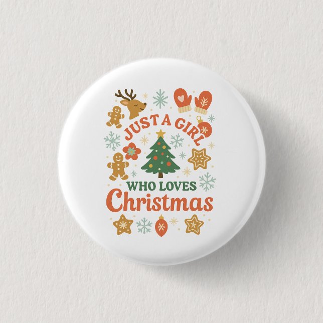 Nur ein Mädchen, das Weihnachten Retro liebt  Button (Vorderseite)