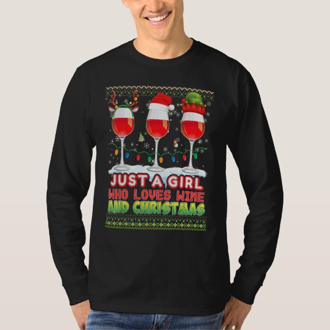 Nur ein Mädchen, das Wein Lieben und Weihnachten h T-Shirt (Vorderseite)