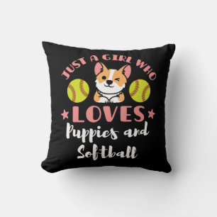 Nur ein Mädchen, das Welpen und Softball Lieben Kissen