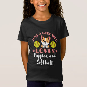 Nur ein Mädchen, das Welpen und Softball Lieben T-Shirt