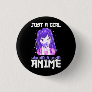 Nur ein Mädchen, das wirklich Anime im Lila Liebe Button
