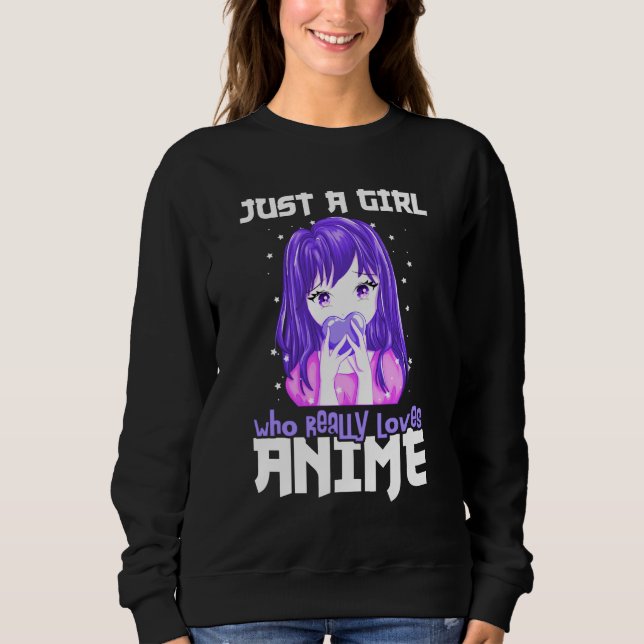Nur ein Mädchen, das wirklich Anime im Lila Liebe Sweatshirt (Vorderseite)