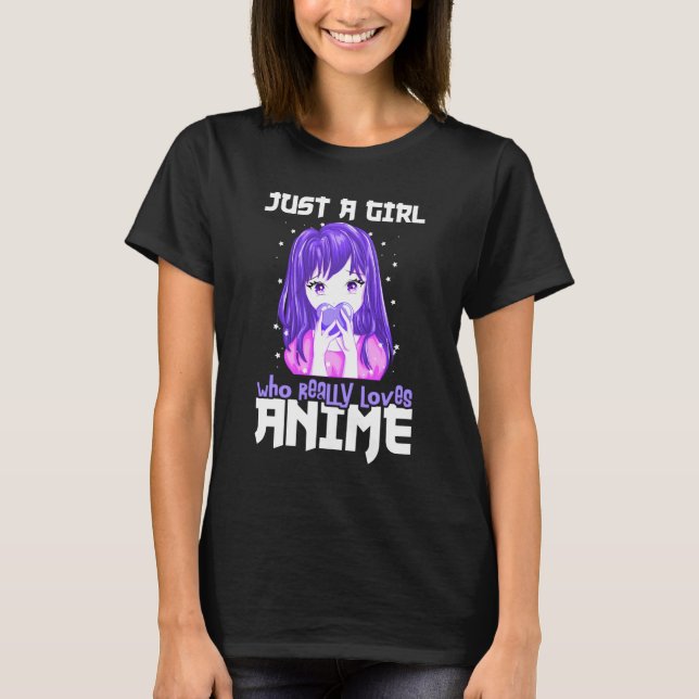 Nur ein Mädchen, das wirklich Anime im Lila Liebe T-Shirt (Vorderseite)