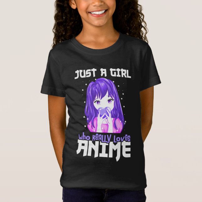 Nur ein Mädchen, das wirklich Anime im Lila Liebe T-Shirt (Vorderseite)