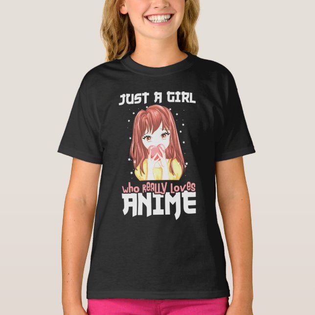 Nur ein Mädchen, das wirklich Anime Liebe T-Shirt (Vorderseite)