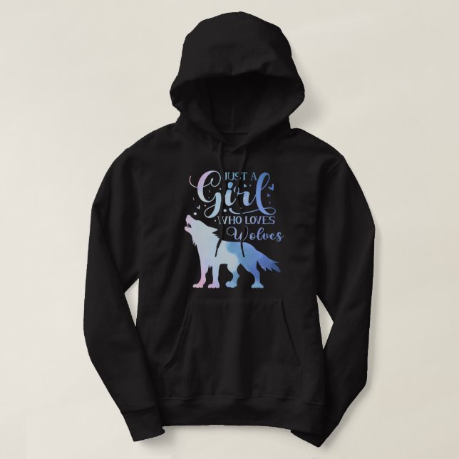 Nur ein Mädchen, das Wolf Wölfe Liebe Wasserfarbe  Hoodie (Design vorne)