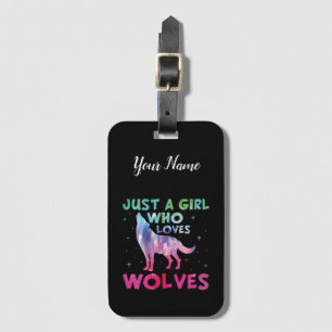 Nur ein Mädchen, das Wölfe Lieben Wasserfarbe Gepäckanhänger