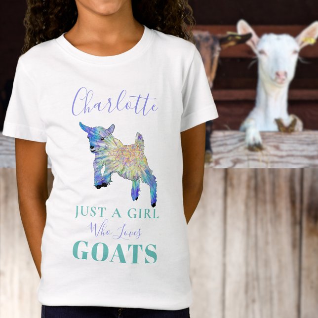 Nur ein Mädchen, das Ziegen Personalisiert Liebe T-Shirt (Just a girl who loves goats custom name T-shirt with cute baby goat illustration )