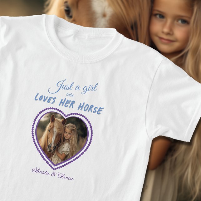 Nur ein Mädchen Lieben Ihr Pferd Foto Herz Lila T-Shirt (Just A Girl Loves Her Horse Photo Heart Purple T-Shirt)