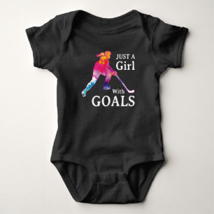 Nur ein Mädchen mit Goals Hockey Wasserfarbe Baby Strampler