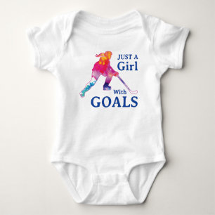 Nur ein Mädchen mit Goals Hockey Wasserfarbe Baby Strampler
