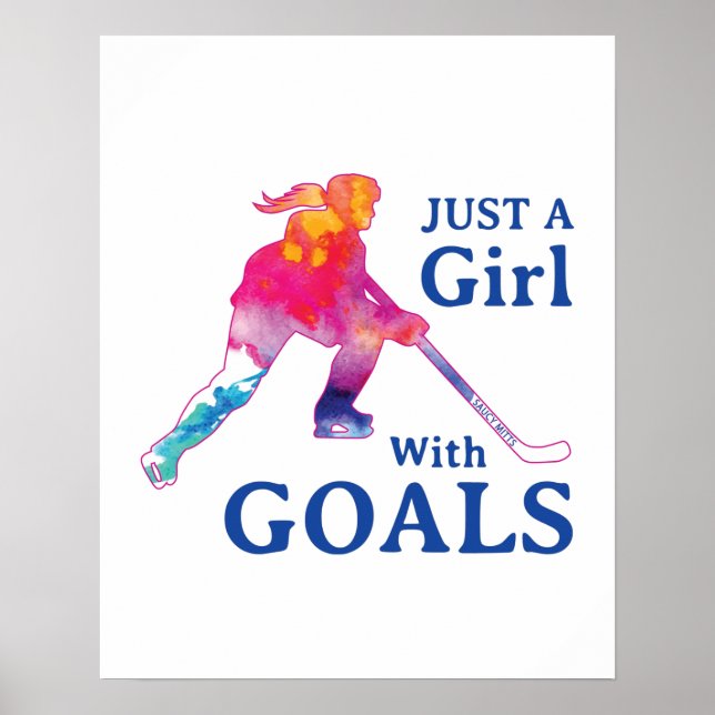 Nur ein Mädchen mit Goals Hockey Wasserfarbe Poster (Vorne)