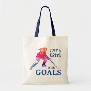 Nur ein Mädchen mit Goals Hockey Wasserfarbe Tragetasche