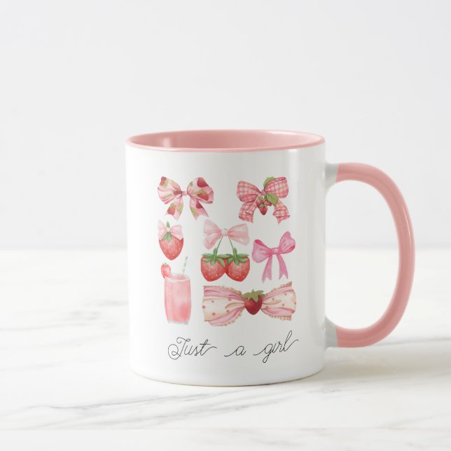 Nur ein Mädchen Strawberry Croquette Bow Ästhetik Tasse (Rechts)